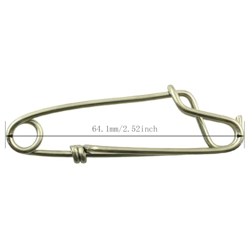 12PCS Stainless Steel Tuna Clips Fishing Gear Connector Swivel Eyelet Pin 1.8x60mm/0.07x2.36inch Suitable for Longline Spearfishing Floating Line Duck Bait Rigging, silver