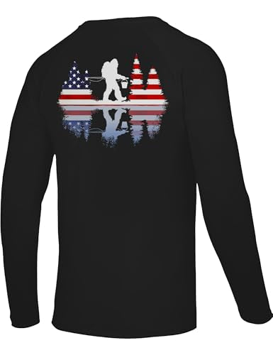 Men's UPF 50+ Sun Fishing Shirt, Long Sleeve UV Protection Tee, Quick Dry Rash Guard for Outdoor Swim Hiking - color: Black (Flag Bigfoot), size: Small