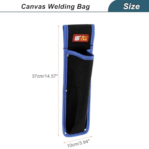 HARFINGTON 2pcs Welding Rod Pouch 14.57" x 3.94" x 10.24" Canvas Welding Rod Bag Leather Electrode Holder with Waist Belt Rivet Reinforcement for Storage Welding Tools, Black Blue - size: 14.57" x 3.94" x 10.24"