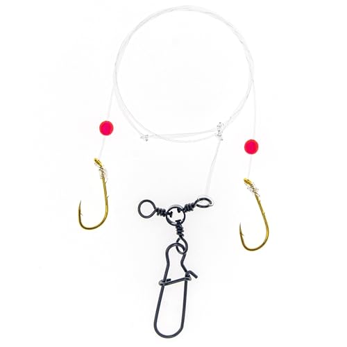 Seabass/Porgy Rig, 6-Pack Hand-Tied Double Drop Saltwater Bottom Fishing Rigs, 50lb or 40lb Mono Leader, #1#2#4 Gold Baitholder Hooks with 3-Way Swivel for Scup Fluke Snapper - size: #4 Baitholder Hooks