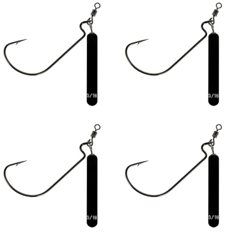 Reaction Tackle Tungsten Jika Rig for Bass Fishing - 97% Tungsten Fishing Jigs -(4 Pack) - size: 1/4 oz #3/0 Hook (4 Pack)
