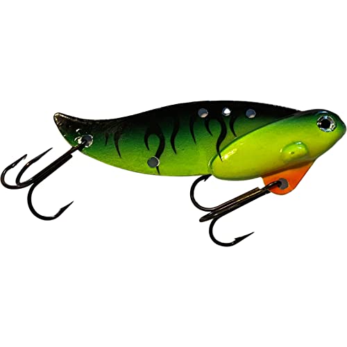 1 1/2oz - Blitz Blade - Blade Bait for Walleye, Lake Trout, COHO Salman, Pike, Musky Made in USA 100% Zinc Alloy - color: Fire Tiger