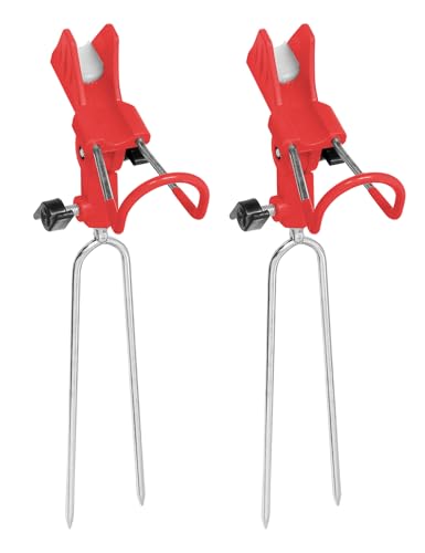 2X Universal Rod Holders Fish Pole Holder Ground Support Stand for Bank Fishing, 360 Degree Adjustable Stainless Steel Catfishing Equiment Bracket for Beach - color: Red