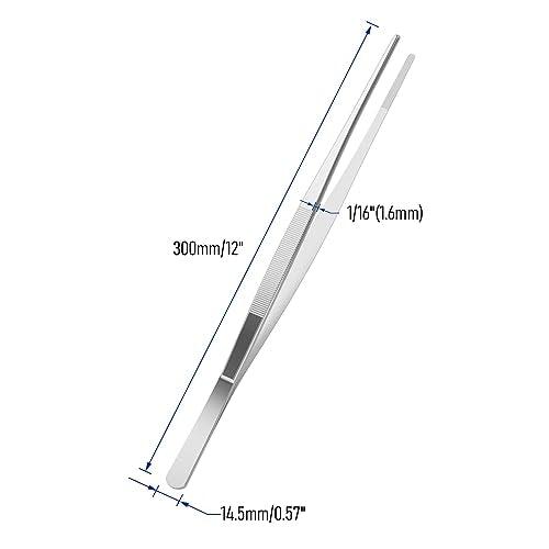 2 PCS 12 Inch Stainless Steel Tweezers, with Straight Round Blunt Serrated Tip, 1/16 Inch Thickness Stainless Steel, Multipurpose Daily Garden Home Lab Craft Repairing Tool - size: 12"L(1/16"T)