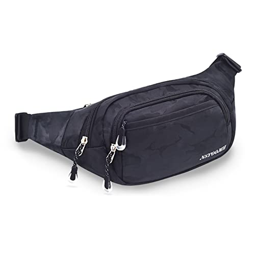 Crossbody Fanny Pack for Women Men, 5-Zipper Pockets Water Resistant Practical Waist Bag, for Outdoor Running Cycling Sports Travel Hiking Fishing Fashion Black Belt Bags - color: Camo Black