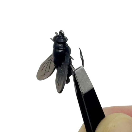40pcs/Set Black Bionic Fly Fishing Bait Hooks Dry Soft Artificial Flies Fly Fishing Lures Flies Spinner Swim Baits Fly Fishing Hook Lures Trout Jigs Swimbaits Size:15mm