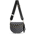 Checkered Nylon Crossbody Bag Bum Bag for Women Mom Large Checkered Fanny Packs with Adjustable Strap - color: Dark Gray Checkered