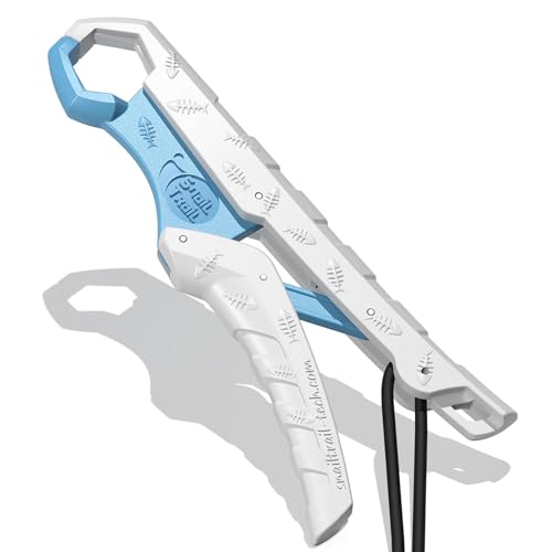 SNAIL TRAIL 7.5''/9'' Floating Fish Gripper, Fishing Grabber, Catfish Mouth Pliers, Caught Bass Holder, Digital Scale Hook Clamp, Saltwater Lip Grip Tool with Lanyard, Gifts for Men, White-Blue - color: White-blue, size: 7.5"
