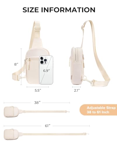 CHOLISS Small Sling Bag for Women and Men, Crossbody Bags Trendy Fanny Packs Chest Bag with Extended Strap - color: D02 Ivory - Upgrade