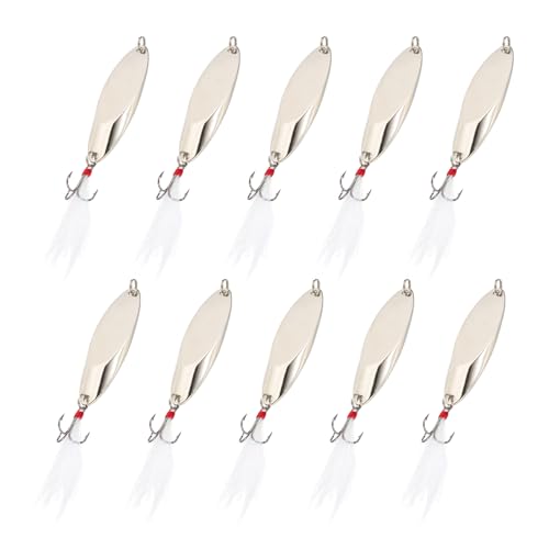 PATIKIL Fishing Spoons, Fishing Lures Casting Spoon Treble Hooks Jigs Hard Metal Spinner Baits for Freshwater Saltwater Salmon - color: Silver Tone, size: 9/10 oz