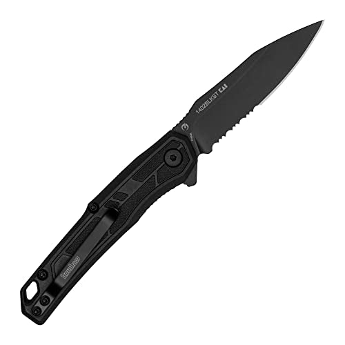 Kershaw Appa Pocket Knife, All-Black, 2.75 Inch Steel Partially Serrated Reverse Tanto Blade, EDC with Assisted Opening, Reversible Pocketclip, Everyday Carry Pocket Knife for Men and Women - color: Black Serrated