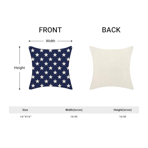 4th of July Pillow Covers 16x16 Inch Set of 2 Independence Day Navy Blue Stars Throw Pillows Patriotic Memorial Day Decorative Pillowcase Linen Cushion Cases for Bed Sofa Couch - color: 4th of July-01, size: 16" x 16" (Pack of 2)