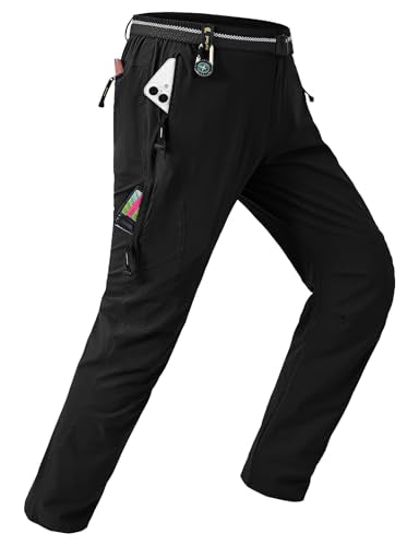 TBMPOY Men's Lightweight Hiking Pants with Belt 5 Zip Pockets Waterproof Quick-Dry Travel Fishing Work Outdoor Pants - color: A3-thin Black, size: Medium