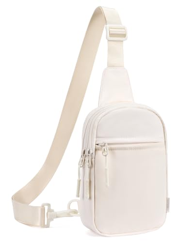 CHOLISS Small Sling Bag for Women and Men, Crossbody Bags Trendy Fanny Packs Chest Bag with Extended Strap - color: D02 Ivory - Upgrade