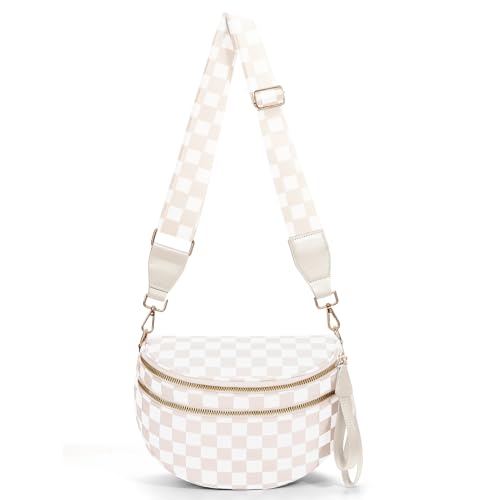 Checkered Crossbody Bum Bags for Women Nylon Checkered Purse Checkerboard Fanny Pack - color: F01-white