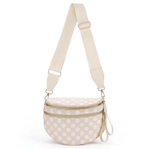 Crossbody Bags for Women, Spacious Nylon Belt Purse Fanny Packs, Crescent Oversized Checkered Bum Bag (Polka Dot - Beige) - color: Polka Dot - Beige