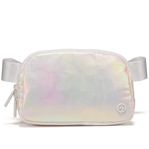 Pander Two Way Zipper Fanny Pack Nylon Everywhere Belt Bag for Women, Water Repellent Waist Packs, Crossbody Bags with Adjustable Strap(Iridescent). - color: Iridescent