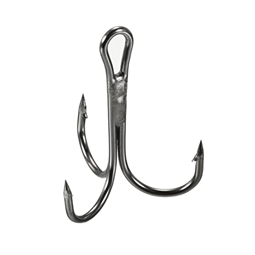 PATIKIL Treble Fish Hooks, Carbon Steel Sharp Round Bend Hook Triple Barbed Hook for Freshwater Saltwater - color: Black, size: 23mm/0.91"