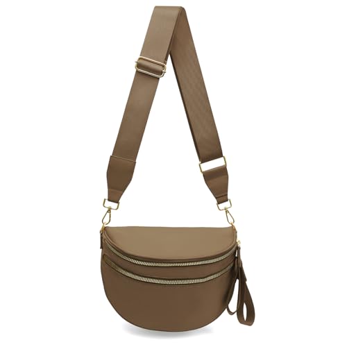 Pure Colour Crossbody Bum Bags for Women Spacious Checkered Cross body Bag Nylon Trendy Fanny Pack for Travel - color: Brown