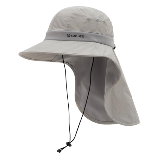 TOP-EX Cooling Sun Hat with Neck Flap – UPF 50+ Wide Brim Breathable Hat for Hiking, Fishing & Big Heads - color: Light Grey, size: Medium-Large