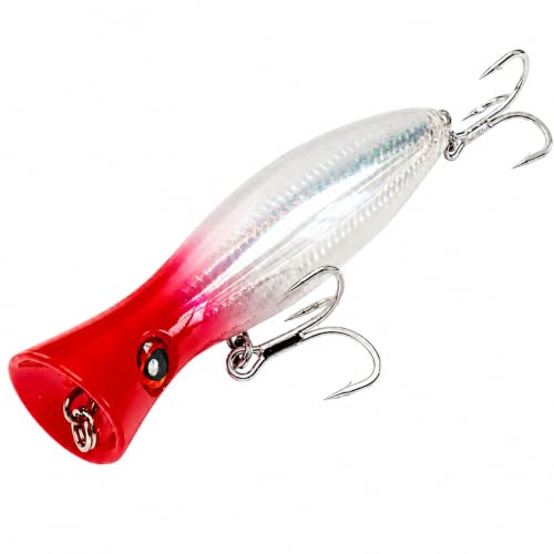 6.2 Inch 2.73 oz Saltwater Topwater Popper Fishing Lures with 3/0 4X Strengthened BKK Treble Hooks, Through-Wire for Strength & Durability, Target GT, Tuna, Sea Bass, Marlin - color: B2-2.73OZ-6.2''