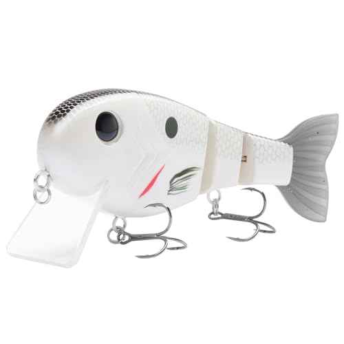 BASSROCK Topwater Fishing Lures for Bass Pike Salmon Floating Swimbait Jointed Crankbait Freshwater Saltwater 4.9in/1.76oz RK1001 - color: White Shad, size: 4.9in/1.76oz