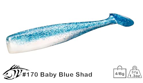 Lunker City Fishing Shaker 6" Swimbait Soft Plastic Bass Lure with Tail Swimming and Wobbling Action Swim Bait, 4 Per Bag, Made in The USA - color: Baby Blue Shad