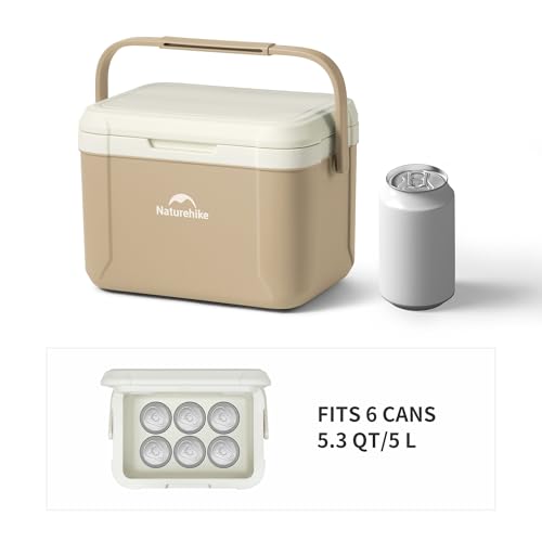 Naturehike 5.3/15/19 QT Hard Cooler, Insulated Ice Chest Box, Portable Ice Retention Cooler for Beach Camping Picnic Fishing Barbecue - color: Brown, size: 5.3QT