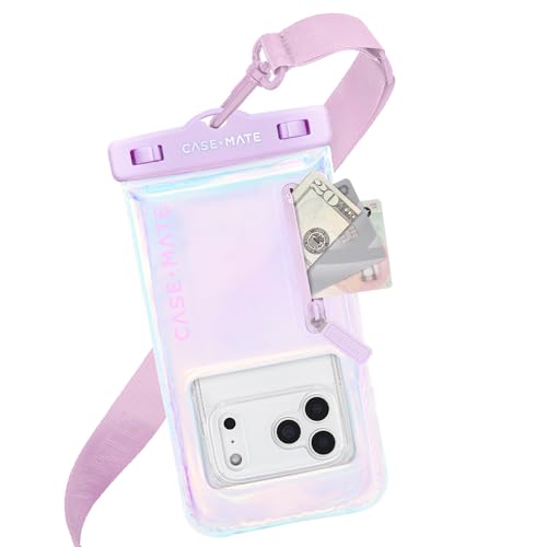 Case-Mate Soap Bubble IP68 Waterproof Large Phone Pouch - Iridescent | Zip Pocket for 3 Cards & Cash - Floating Phone Case w/Crossbody Lanyard -Fits All Phones -Beach Cruise Ship Travel Essentials - color: Iridescent w/ Zip Pocket