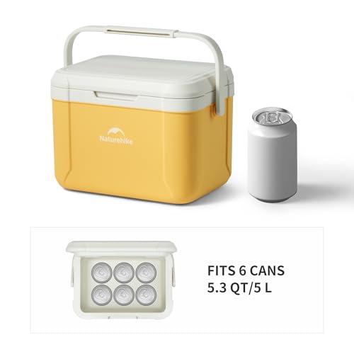 Naturehike 5.3/15/19 QT Hard Cooler, Insulated Ice Chest Box, Portable Ice Retention Cooler for Beach Camping Picnic Fishing Barbecue - color: Yellow, size: 5.3QT