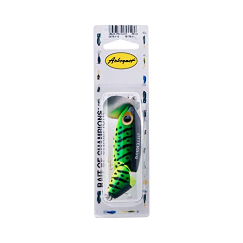 Arbogast Jitterbug Topwater Bass Fishing Lure - Excellent for Night Fishing - color: Fire Tiger, size: 3 1/2", 5/8 oz