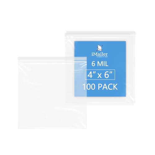 iMailer - 6 Mil Thick Zip Poly Bags(100 Pack, 4x6 Inches) - Heavy Duty Resealable Plastic Bags for Food, Tools, and Crafts - Durable and Reusable Storage Solution - size: 4" x 6" 100 PACK