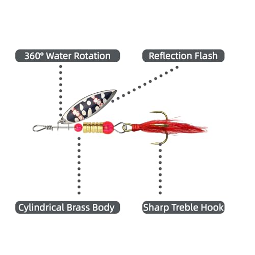 10 Pcs Inline Spinner Fishing Lures Kit, Hard Metal Spinnerbaits with Box | Realistic Rooster Tail Style Baits Freshwater Gear Set for Trout Bass Salmon Walleye Crappie Fishing Tackle Accessories