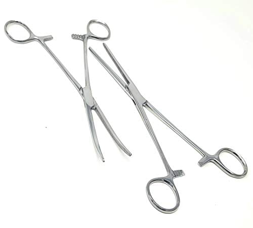 2 Pc 8" Locking Straight & Curved Stainless Steel Hemostat Forceps Set Ideal for EMT, Firefighter, Dental, Hobby, Fishing, Electronics, Pruning, Taxidermy + More