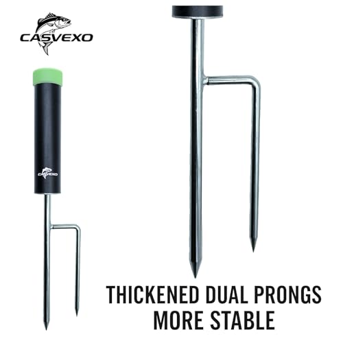 4 Pack Fishing Rod Holder, Aluminum Fishing Pole Holder for Ground, Rod Holders for Bank Fishing, Double Spike Support, 4 Free Alarm Bells