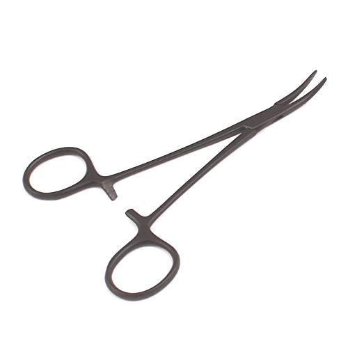 OdontoMed2011® Hemostat Forceps Locking Clamps Serrated Fishing Locking Forceps Clamp Fish Hook Remover Forceps (5" Curved, Black) - color: Black, size: 5" Curved