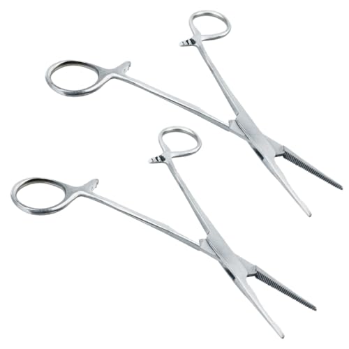 ADROIT (2 Pack) 5" Straight Tip Stainless Steel Hemostat Forceps | Precision Teeth Grip | Versatile Use for Sewing, Crafting, & Electronics - size: 5", style: Straight