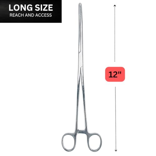 ADROIT 12" Curved Extra Long Hemostat Forceps | Stainless Steel Design | Extra Long with Small Teeth On Jaws | Locking Mechanism Built in | Great for Sewing, Fishing, Jewelry Making, Multi-Use - size: 12", style: Curved