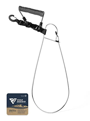 Rogue Endeavor® Fish Stringer Clip, Large, Stainless Construction, Quick Release 36” Steel Core Lanyard, Designed for Spearfishing, Kayak Fishing & Scuba Diving and All Fish Types - color: Gray- Heavy Duty