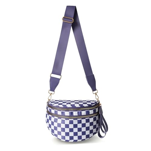 Crossbody Bags for Women, Spacious Nylon Belt Purse Fanny Packs, Crescent Oversized Checkered Bum Bag (Checkered - Purple) - color: Checkered - Purple
