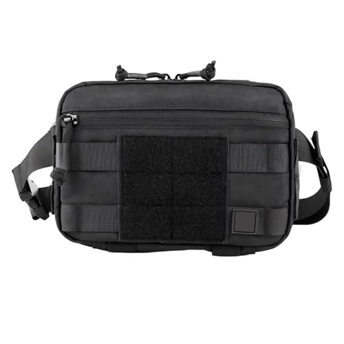 Tactical Messenger Bag, Waterproof MOLLE Waist Bag Crossbody Chest Pack with Removable Back Panel for Hunting Fishing Hiking Climbing Cycling - color: Black