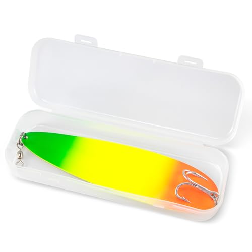 Dr.Fish Flutter Spoon 8" Saltwater Fishing Spoon Lures 7/0 Mustad Treble Hook, 3/0 Crane Swivel, Silver-Electroplated, Heavy Duty Striper Fluke Tuna Bluefish - color: Firetiger