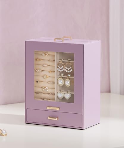 Homde Jewelry Organizer Girls Women Jewelry Box for Necklaces Rings Earrings Gift Bracelets Storage Case (Grey Purple + Gold) - color: Grey Purple + Gold