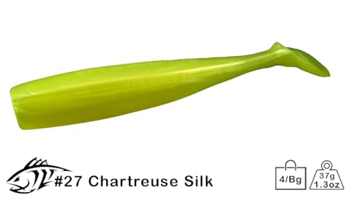 Lunker City Fishing Shaker 6" Swimbait Soft Plastic Bass Lure with Tail Swimming and Wobbling Action Swim Bait, 4 Per Bag, Made in The USA - color: Chartreuse Silk