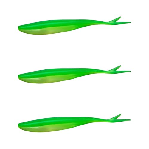 Lunker City Fishing 4.5" Freaky Fish Split Tail Soft Plastic Minnow Bass Lure Stick Bait Shad Jerkbait, 8 Per Bag, Made in The USA - color: 174 Limetreuse