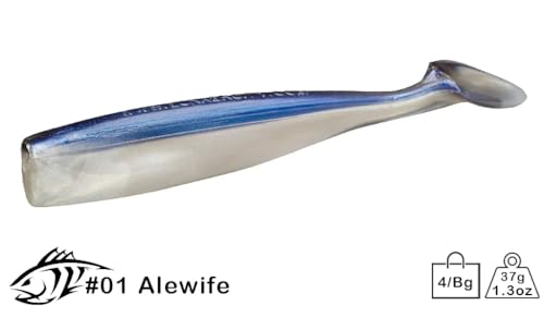 Lunker City Fishing Shaker 6" Swimbait Soft Plastic Bass Lure with Tail Swimming and Wobbling Action Swim Bait, 4 Per Bag, Made in The USA - color: Alewife