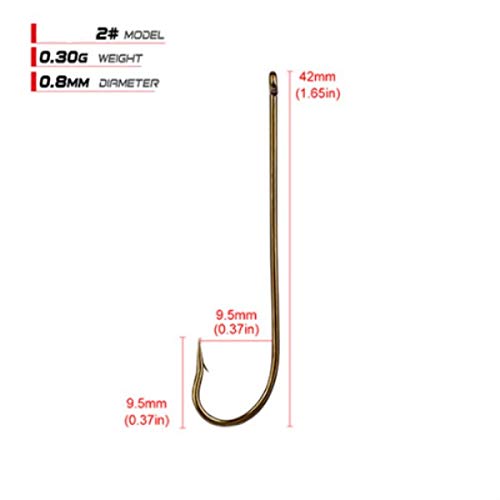 100pcs Long Shank Fishing Hooks High Carbon Steel Fly Tying Jig Hooks Super Sharp Barbed Hook Tips Tan Color 13 Sizes for Choice - size: 2#