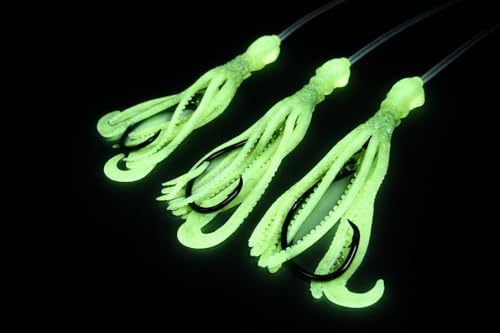End Game Tackle Deep Drop Rig – Made in USA – New Super Stretch Glow Squid – NOAA Compliant Non-Offset Circle Hooks for Bottom Fishing - color: Natural Glow, size: 6/0 – 3 Hook