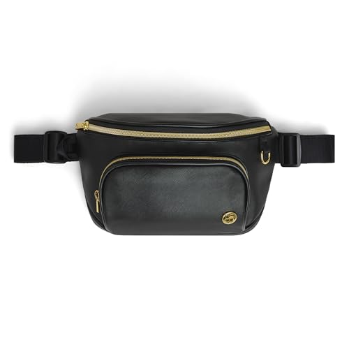 HUGGIES Unisex-Adult Diaper Waistpack Crossbody Bag - color: Black Leather