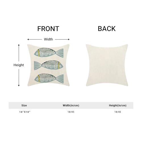 Coastal Blue Fish Pillow Covers 18x18 Inch Set of 2 Ocean Outdoor Throw Pillows Spring Summer Beach Nautical Pillowcase Linen Outdoor Decorative Cushion Covers for Bed Sofa Couch - color: Fish, size: 18" x 18" (Pack of 2)